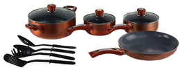 Ceramic Cookware Set, Eco-Friendly Scratch Resistant Non-stick Heavy Gauge Aluminum Non-Toxic PTFE and PFOA Free by Gourmet Chef. 11 Piece Set, Copper