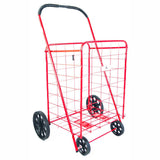ATHome Large Deluxe Rolling Utility / Shopping Cart - Stowable Folding Heavy Duty Cart with Rubber Wheels For Haul Laundry, Groceries, Toys, Sports Equipment, Red