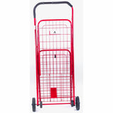 ATHome Small Deluxe Rolling Utility / Shopping Cart - Stowable Folding Heavy Duty Cart with Metal Frame Wheels For Haul Laundry, Groceries, Toys, Sports Equipment, Red