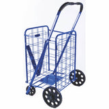 ATHome XXLarge Deluxe Rolling Utility / Shopping Cart - Stowable Folding Heavy Duty Cart with Rubber Wheels For Haul Laundry, Groceries, Toys, Sports Equipment, Blue.