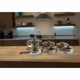 Gourmet Chef 12 Piece Classic Stainless Steel Cookware Set - Dishwasher Safe, Scratch Resistant, Bakelite Handles