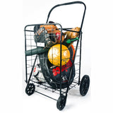 ATHome Large Deluxe Rolling Utility / Shopping Cart - Stowable Folding Heavy Duty Cart with Rubber Wheels For Haul Laundry, Groceries, Toys, Sports Equipment, Black