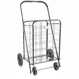 ATHome Large Deluxe Rolling Utility / Shopping Cart - Stowable Folding Heavy Duty Cart with Rubber Wheels For Haul Laundry, Groceries, Toys, Sports Equipment, (Black, XL)
