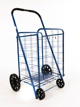 ATHome Large Deluxe Rolling Utility / Shopping Cart - Stowable Folding Heavy Duty Cart with Rubber Wheels For Haul Laundry, Groceries, Toys, Sports Equipment, (Blue, XL)