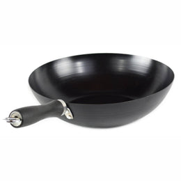 Gourmet Chef Stir Fry Wok With Bakelite Riveted Handles - Easy Clean Deep Frying Pan, 12 inch, Black