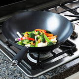 Gourmet Chef Stir Fry Wok With Bakelite Riveted Handles - Easy Clean Deep Frying Pan, 12 inch, Black