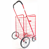 ATHome Large Deluxe Rolling Utility / Shopping Cart - Stowable Folding Heavy Duty Cart with Metal Frame Wheels For Haul Laundry, Groceries, Toys, Sports Equipment, Red