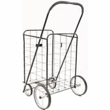 ATHome Large Deluxe Rolling Utility / Shopping Cart - Stowable Folding Heavy Duty Cart with Metal Frame Wheels For Hauling Laundry, Groceries, Toys, Sports Equipment, Black