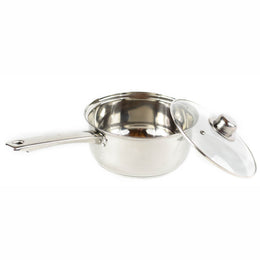 Gourmet Chef 3-Quart Stainless Steel Stock Sauce Pan with Glass Lid Kitchen Basics - Small Saucepan with Capsulated Even Heat Base, Vented Hole on Cover, Dishwasher Safe, and Non-heat Riveted Handles