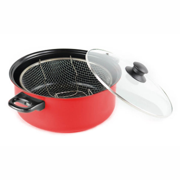 Gourmet Chef JL-5304R Non-Stick Deep Fryer with Frying Basket and Glass  Cover, 6.5-Quart, Red