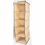 ATHome Hanging Clothes Vertical Storage Box (5 Shelving Units) Durable Accessory Shelves - Easy Set up Closet Cubby, Sweater & Handbag Organizer - Clean & Tidy Wardrobe, Easy Mount, Coffee