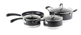 Gourmet Chef Induction Ready Non-Stick Cookware Set, Induction Base, Multi-Surface, Stay Cool Silicone Handles, Scratch Resistant Heavy Gauge, 7-Piece, Black
