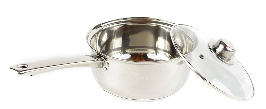 1 Quart Saucepan with Lid, E-far Stainless Steel Small Sauce Pot with Glass  Lid for Cooking, Easy Clean & Rust Free, Dishwasher Safe