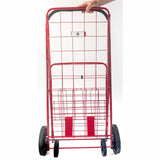 ATHome Large Deluxe Rolling Utility / Shopping Cart with Basket - Stowable Folding Heavy Duty Cart with Rubber Wheels For Haul Laundry, Groceries, Toys, Sports Equipment, Red