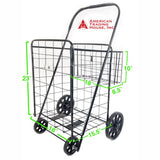 ATHome Large Deluxe Rolling Utility / Shopping Cart with Basket - Stowable Folding Heavy Duty Cart with Rubber Wheels For Haul Laundry, Groceries, Toys, Sports Equipment, Red