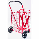 ATHome Extra Large Deluxe Rolling Utility / Shopping Cart - Stowable Folding Heavy Duty Cart with Rubber Wheels For Haul Laundry, Groceries, Toys, Sports Equipment, Red.