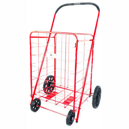 ATHome Large Deluxe Rolling Utility / Shopping Cart - Stowable Folding Heavy Duty Cart with Rubber Wheels For Haul Laundry, Groceries, Toys, Sports Equipment, Red