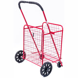 ATHome Medium Deluxe Rolling Utility / Shopping Cart - Stowable Folding Heavy Duty Cart with Rubber Wheels For Haul Laundry, Groceries, Toys, Sports Equipment, Red