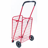ATHome Small Deluxe Rolling Utility / Shopping Cart - Stowable Folding Heavy Duty Cart with Metal Frame Wheels For Haul Laundry, Groceries, Toys, Sports Equipment, Red