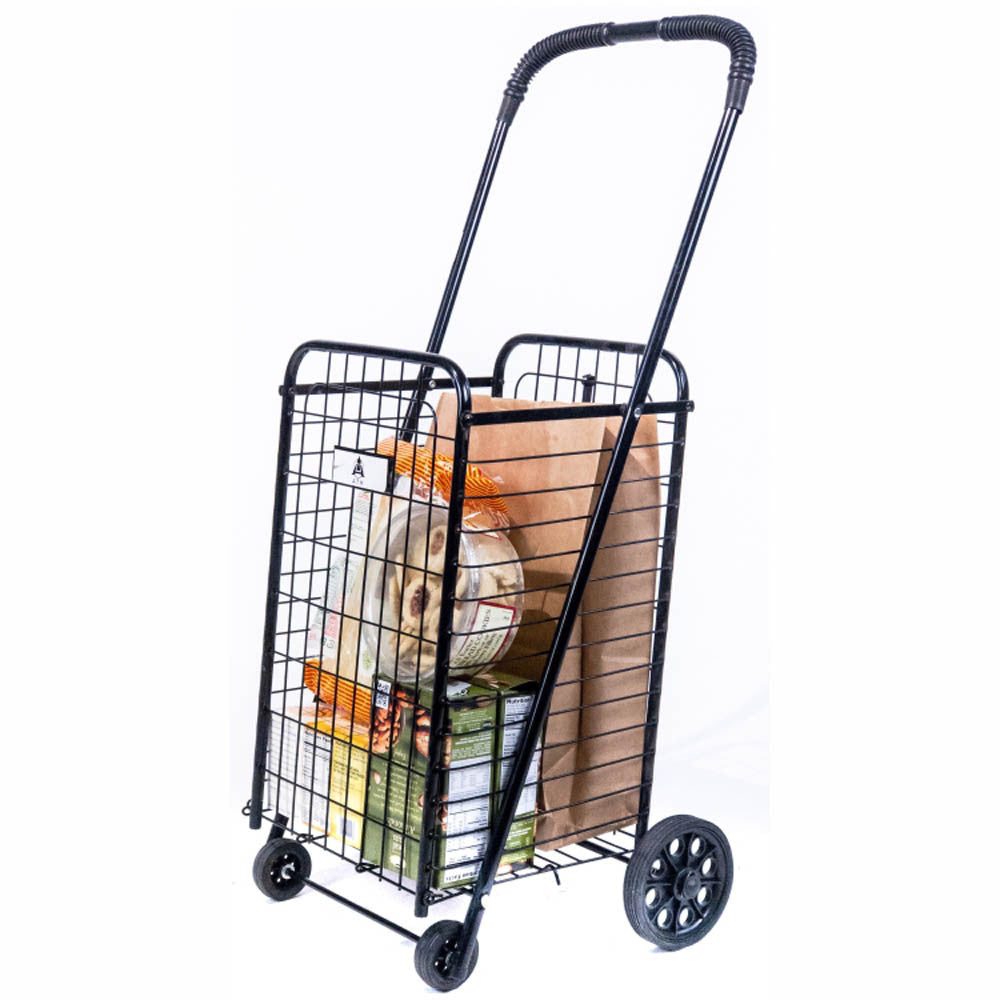 thumbnail image 2 of Costway Heavy Duty Folding Shopping Cart – 100 Lbs Capacity, Rolling Utility Cart With Handle, Black 2 of 6