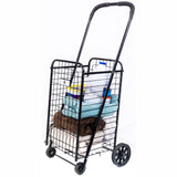 ATHome Small Deluxe Rolling Utility / Shopping Cart - Stowable Folding Heavy Duty Cart with Metal Frame Wheels For Haul Laundry, Groceries, Toys, Sports Equipment, Black