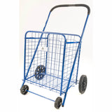 ATHome Medium Deluxe Rolling Utility / Shopping Cart - Stowable Folding Heavy Duty Cart with Rubber Wheels For Haul Laundry, Groceries, Toys, Sports Equipment, Blue