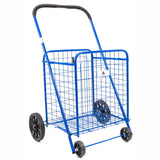 ATHome Medium Deluxe Rolling Utility / Shopping Cart - Stowable Folding Heavy Duty Cart with Rubber Wheels For Haul Laundry, Groceries, Toys, Sports Equipment, Blue