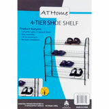 ATHome Entryway 4 Tier Shoe Shelf Storage Organizer - Super Space Saving Stackable Metal Shoe Rack Tower For Closet, Cabinet, & Entryway, Black