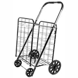 ATHome Large Deluxe Rolling Utility / Shopping Cart - Stowable Folding Heavy Duty Cart with Rubber Wheels For Haul Laundry, Groceries, Toys, Sports Equipment, (Black, XL)