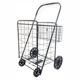 ATHome Large Deluxe Rolling Utility / Shopping Cart with Basket - Stowable Folding Heavy Duty Cart with Rubber Wheels For Haul Laundry, Groceries, Toys, Sports Equipment, Black