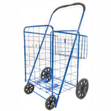 ATHome Large Deluxe Rolling Utility / Shopping Cart with Basket - Stowable Folding Heavy Duty Cart with Rubber Wheels For Haul Laundry, Groceries, Toys, Sports Equipment, Blue