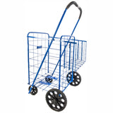 ATHome Large Deluxe Rolling Utility / Shopping Cart with Basket - Stowable Folding Heavy Duty Cart with Rubber Wheels For Haul Laundry, Groceries, Toys, Sports Equipment, Blue