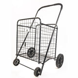 ATHome Medium Deluxe Rolling Utility / Shopping Cart - Stowable Folding Heavy Duty Cart with Rubber Wheels For Haul Laundry, Groceries, Toys, Sports Equipment, Black