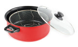 Gourmet Chef JL-5303R Non-Stick Deep Fryer with Frying Basket and Glass Cover, 4.5-Quart, Red