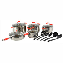 Gourmet Chef 15-Piece Classic 2 Stainless Steel Cookware Set, Dishwasher Safe, Silicone Rubber Handles