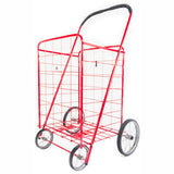 ATHome Large Deluxe Rolling Utility / Shopping Cart - Stowable Folding Heavy Duty Cart with Metal Frame Wheels For Haul Laundry, Groceries, Toys, Sports Equipment, Red