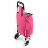 ATHome Shopping Foldable Push or Pull Trolley Dolly Cart - Rolling, Water Resistant, Lightweight, Hard Wearing Two-wheeled Cart For Groceries & Haul Laundry, Pink