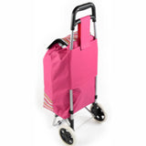 ATHome Shopping Foldable Push or Pull Trolley Dolly Cart - Rolling, Water Resistant, Lightweight, Hard Wearing Two-wheeled Cart For Groceries & Haul Laundry, Pink