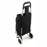 ATHome Shopping Foldable Push or Pull Trolley Dolly Cart - Rolling, Water Resistant, Lightweight, Hard Wearing Two-wheeled Cart For Groceries & Haul Laundry, Black