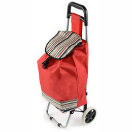 ATHome Shopping Foldable Push or Pull Trolley Dolly Cart - Rolling, Water Resistant, Lightweight, Hard Wearing Two-wheeled Cart For Groceries & Haul Laundry, Red