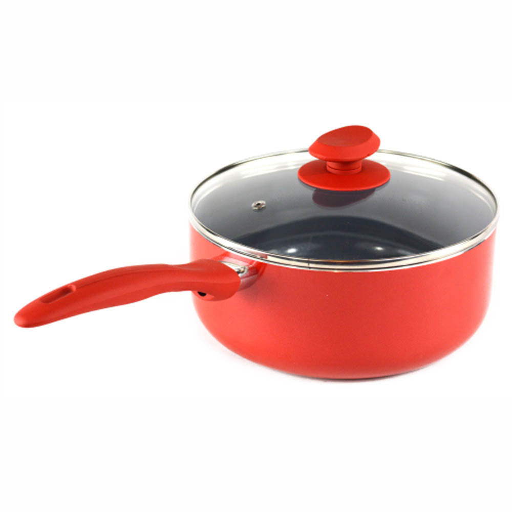 Gourmet Chef 4.0 Fluid Quart Red Ceramic Eco-Friendly Non-Stick Scratch  Resistant Dishwasher Safe Saucepan Cookware - Heavy Gauge Pans For Home and