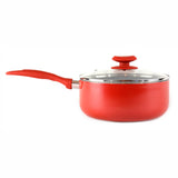 Gourmet Chef 4.0 Fluid Quart Red Ceramic Eco-Friendly Non-Stick Scratch Resistant Dishwasher Safe Saucepan Cookware - Heavy Gauge Pans For Home and Restaurants Non-Toxic PTFE and PFOA Free