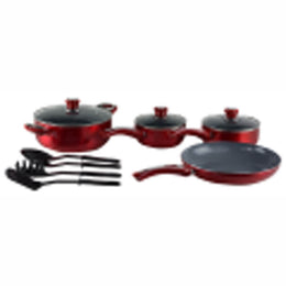 Ceramic Cookware Set, Eco-Friendly Scratch Resistant Non-stick Heavy Gauge Aluminum Non-Toxic PTFE and PFOA Free by Gourmet Chef. 11 Piece Set, Red