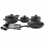 Ceramic Cookware Set, Eco-Friendly Scratch Resistant Non-stick Heavy Gauge Aluminum Non-Toxic PTFE and PFOA Free by Gourmet Chef. 11 Piece Set, Metal