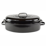 Gourmet Chef Non-stick Coating Oval Roaster with Metal Rack and Lid - Large Turkey Roasting Pan with Chrome Plated Removable Rack, Black