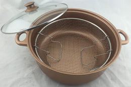 Gourmet Chef JL-5304C Copper Ceramic Non-Stick Deep Fryer with Frying Basket and Glass Cover, 6.5-Quart, Copper